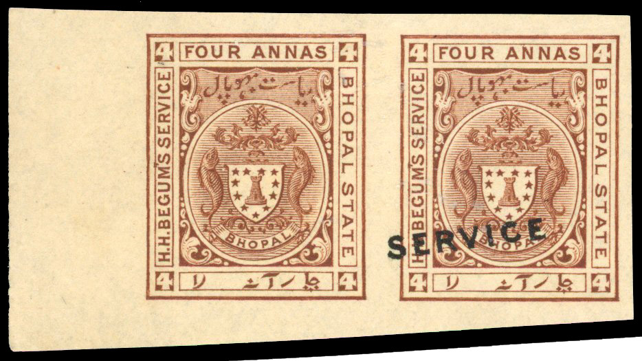 Official. 1908-11 4a brown imperforate pair,...