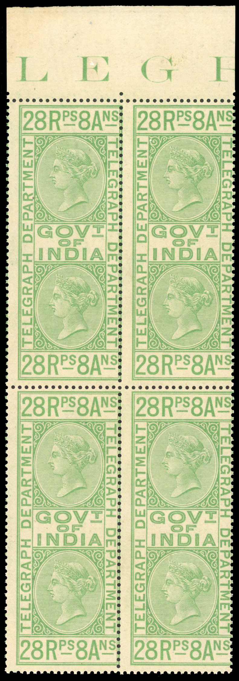 India Telegraphs SG T18 block mint 