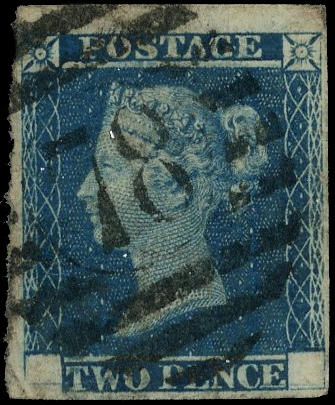 1841 2d Blue trial. used example '78' numeral