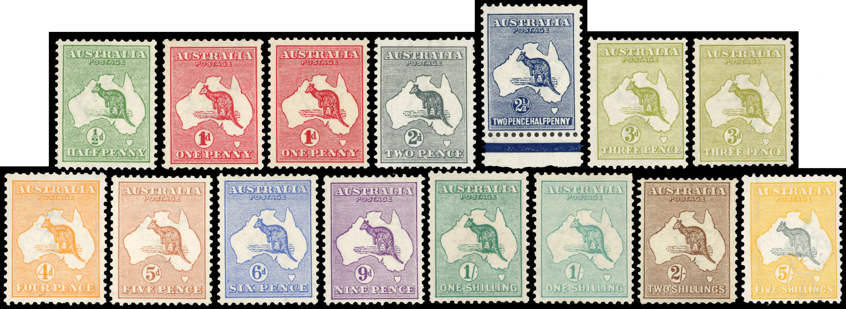 Australia 1913-14 1st Wmk Roos Specialised first issue set to 5s S.G. 1/13, plus 2b, 5c, 11a. Cat £1,750+