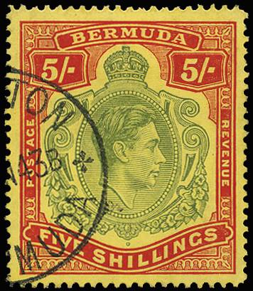BERMUDA SG 118bf 1938-53 5s GASH IN CHIN USED