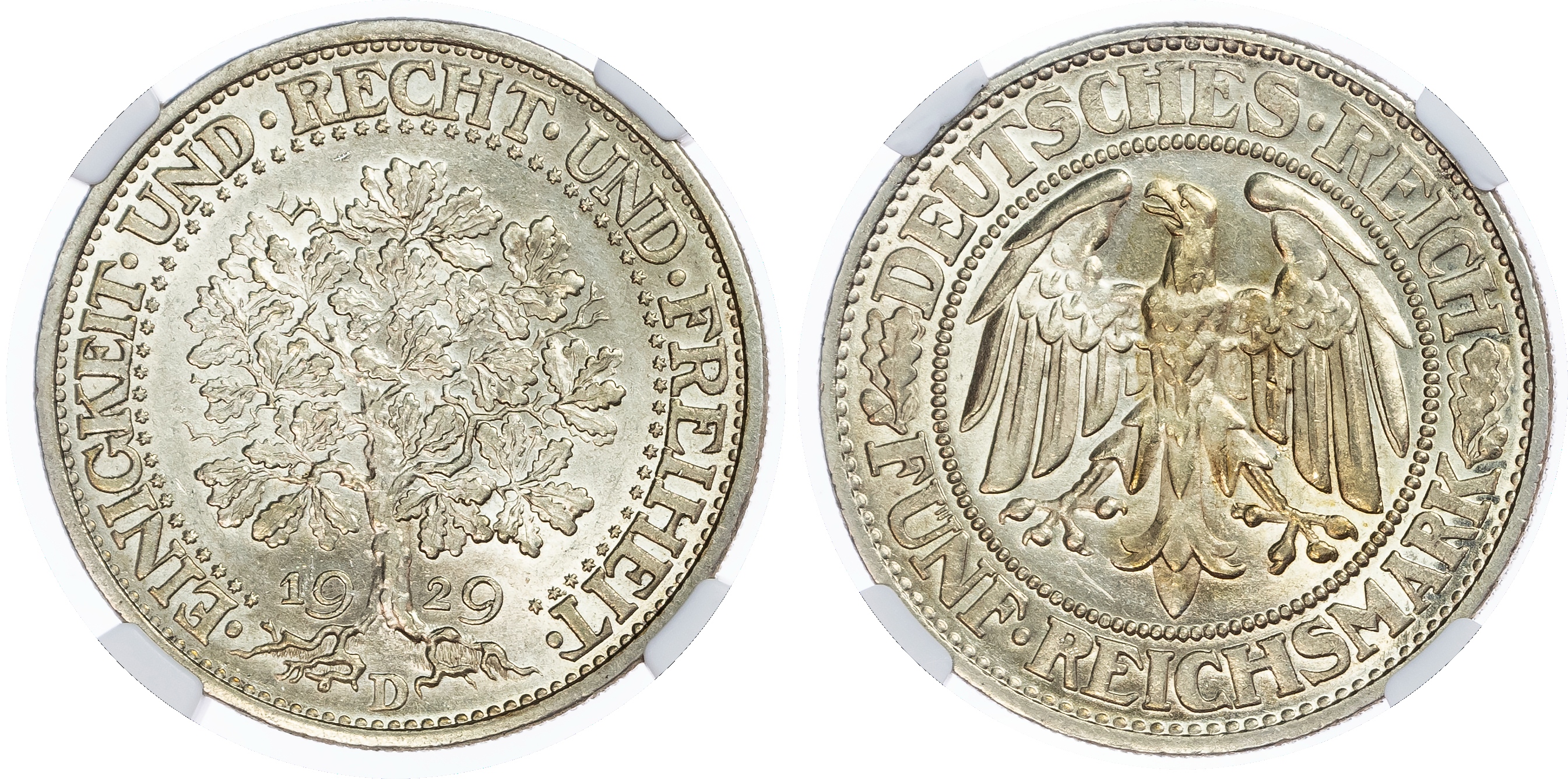 Germany. Weimar Republic AR 5 Marks, Oak Tree. 1929D. 