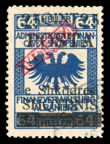 Albania 1919 25 on 64h wide Eagle with red handstamp used