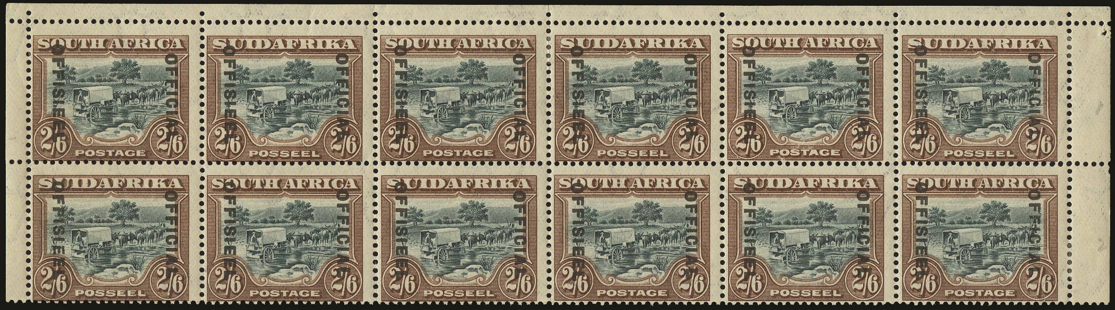 SOUTH AFRICA SG O11 1929-31 Set 6 2s6d recess B12 lpog