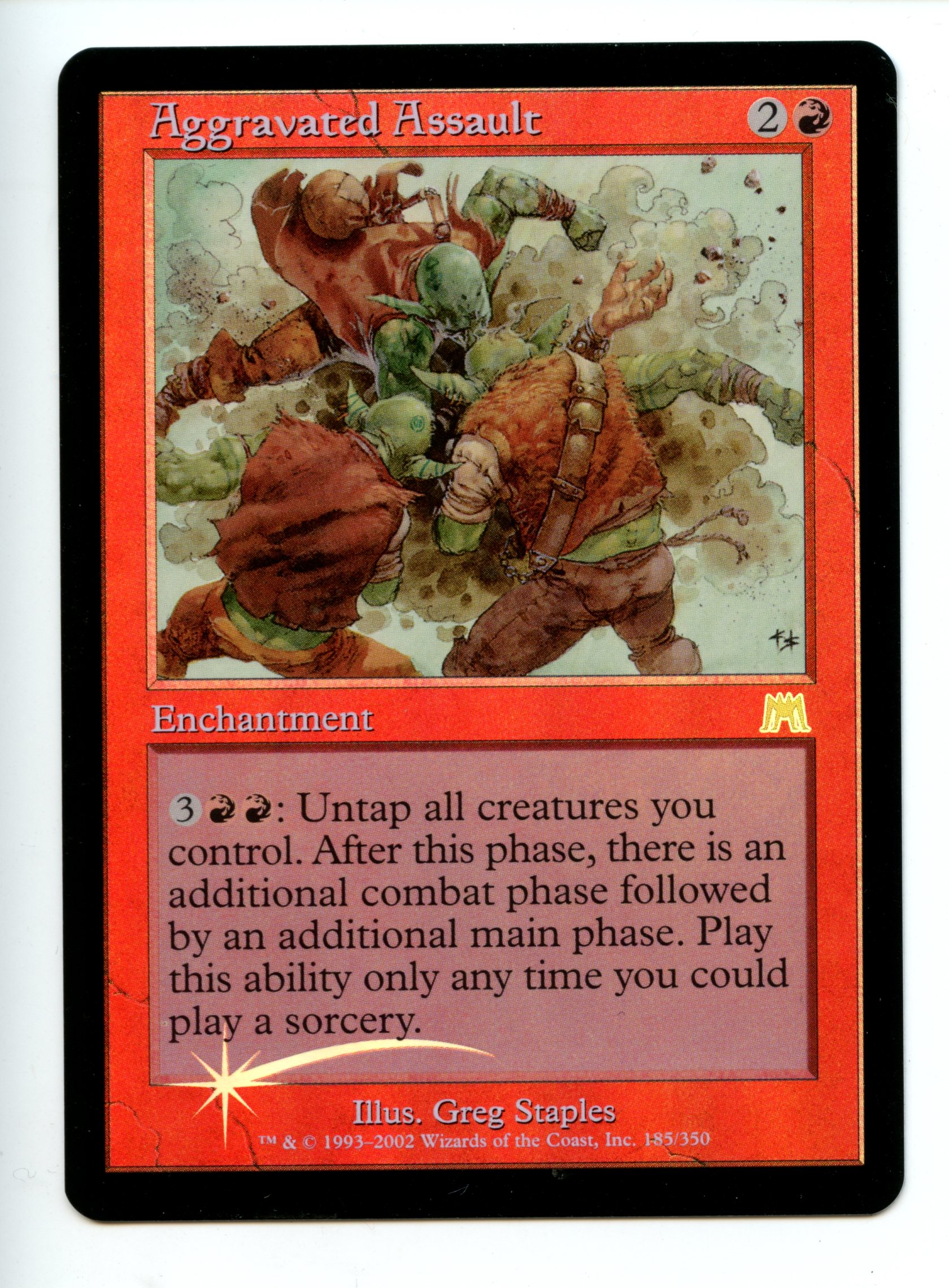 Magic: The Gathering  - Aggravated Assault FOIL  - Onslaught - Lightly Played 