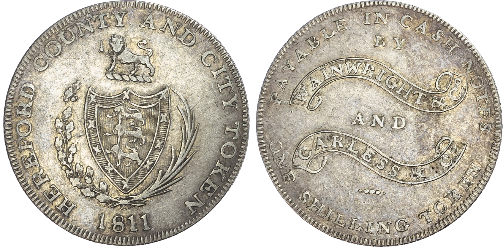Herefordshire, Hereford. Wainrights & Co. and Carless & Co., silver shilling, 1811. 