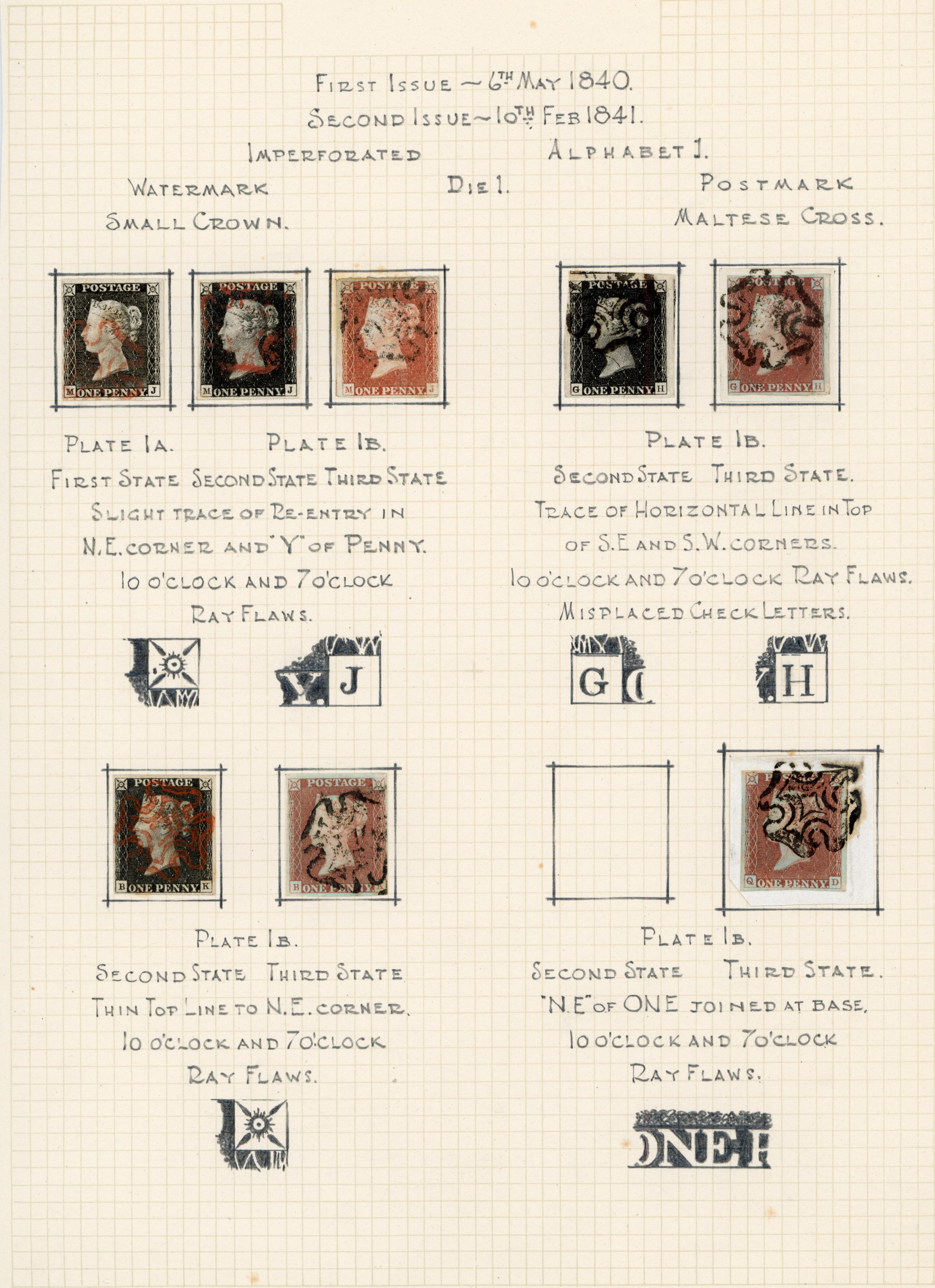 GB 1840 1d black Plate 1a/1b matched letterings