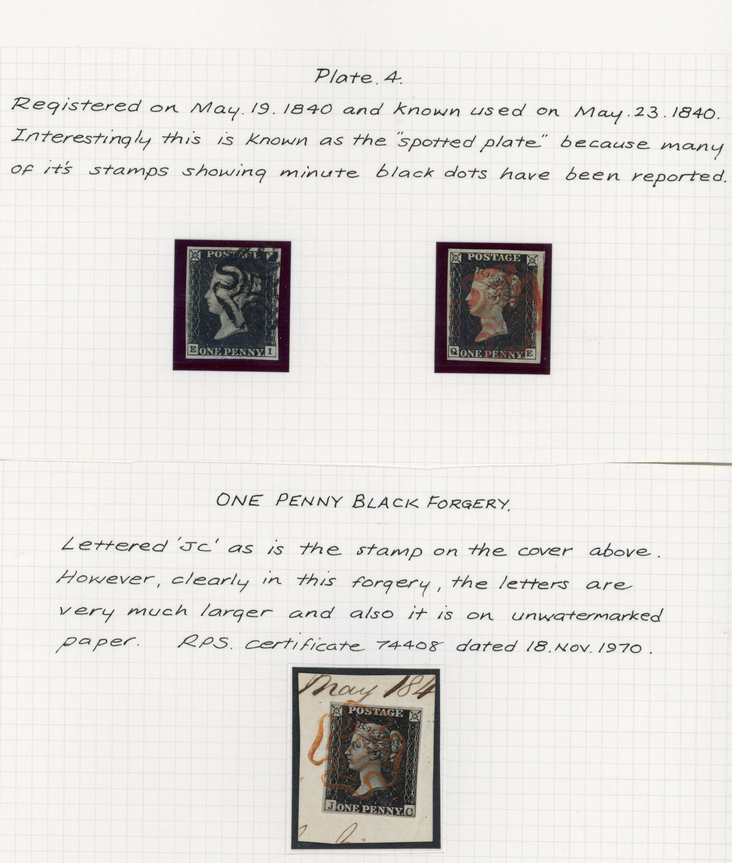 1840 1d Black Pl.4. Wonderful group of three