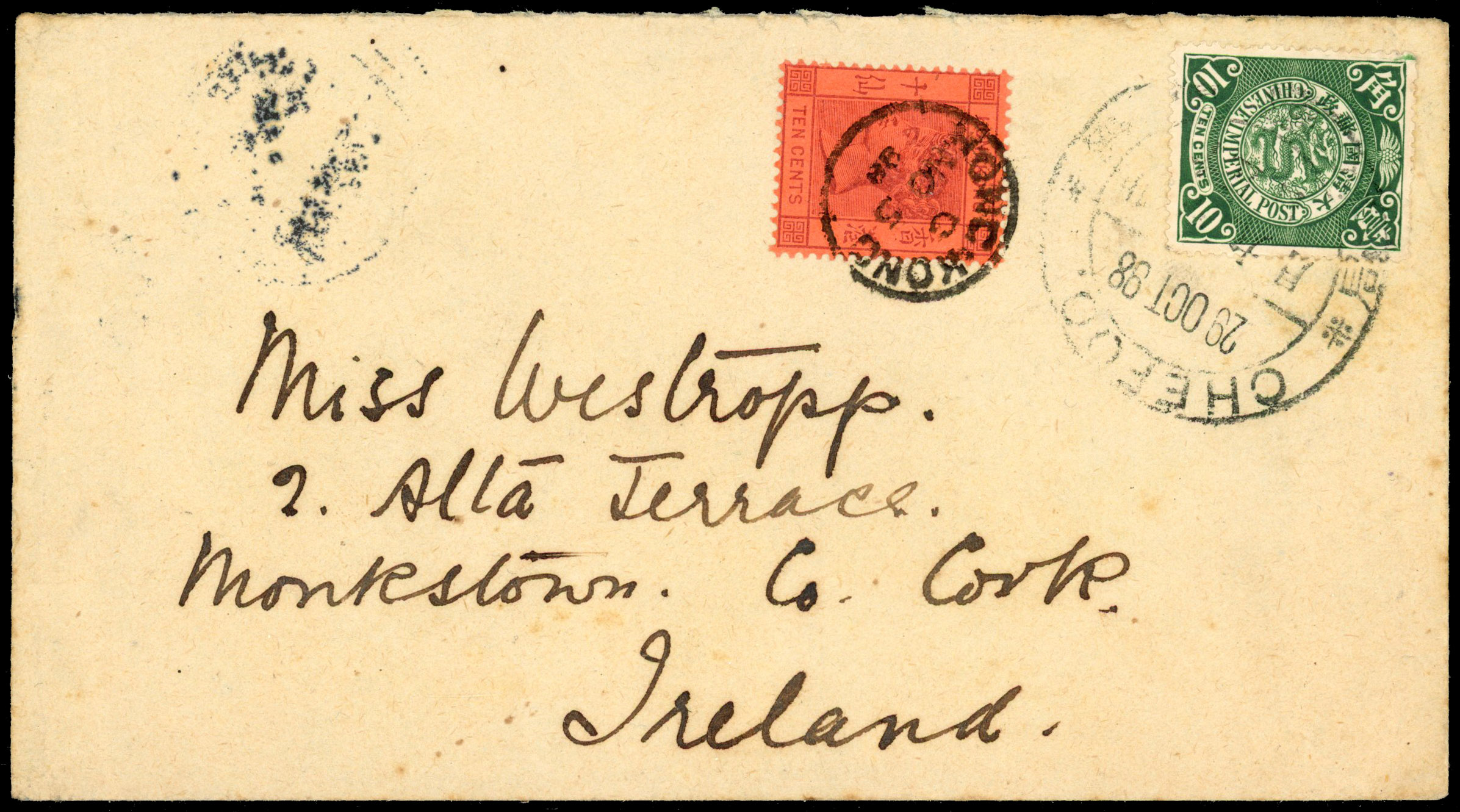 China cover to Ireland with Hong Kong 10c 