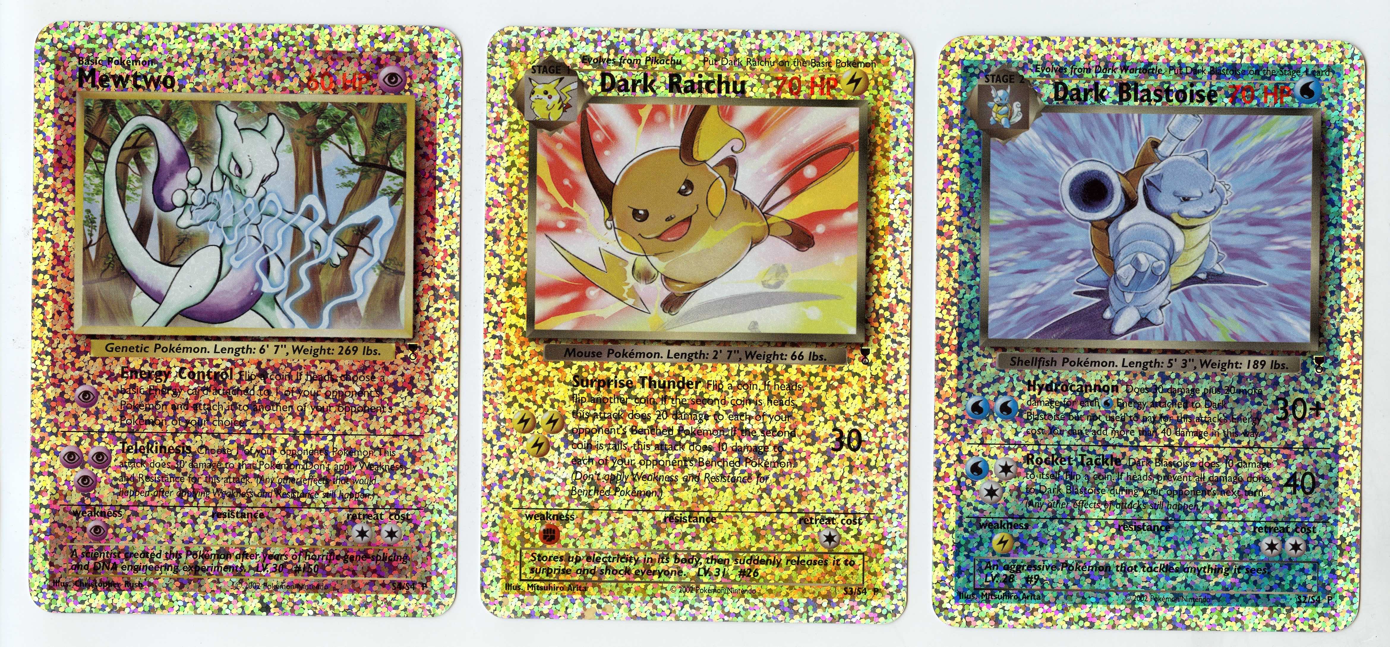 Dark Blastoise #S2 // Dark Raichu #S3 // Mewtwo #S4 Jumbo Box Toppers - Legendary Collection