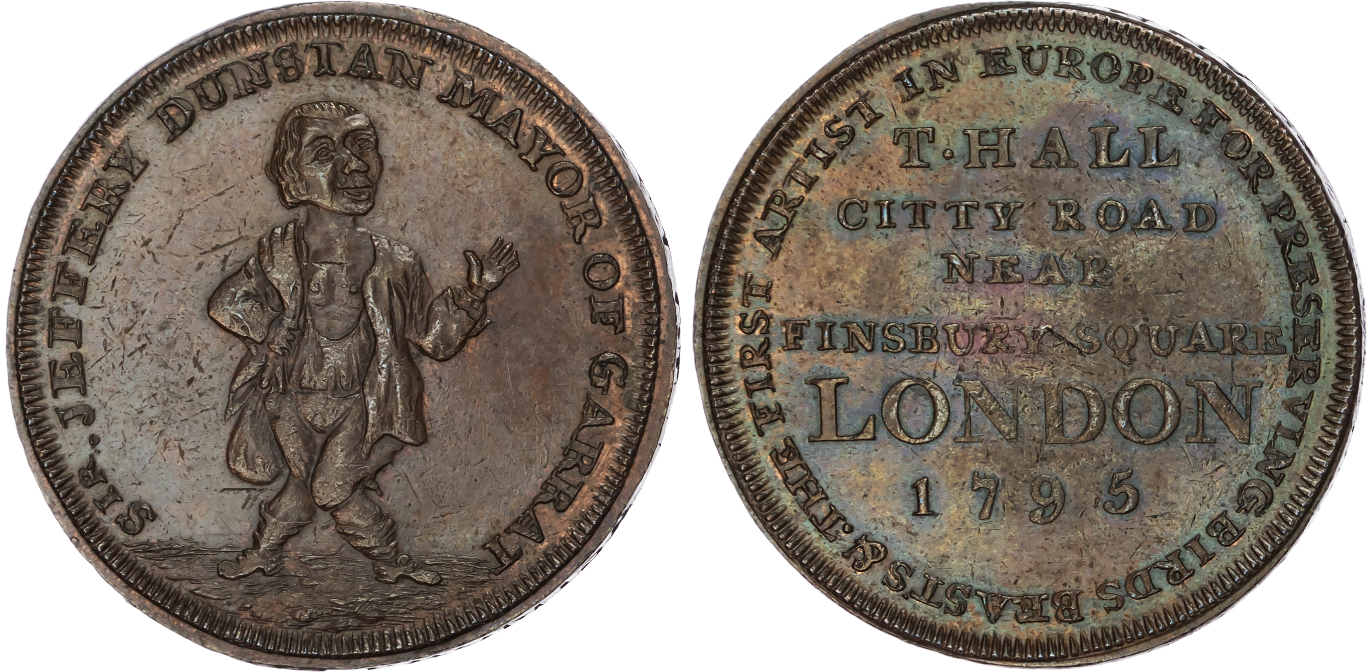 London , City Road, Thomas Hall (taxidermist, and ‘curiosities’ exhibition proprietor) Penny 1795, Bare-cheste…