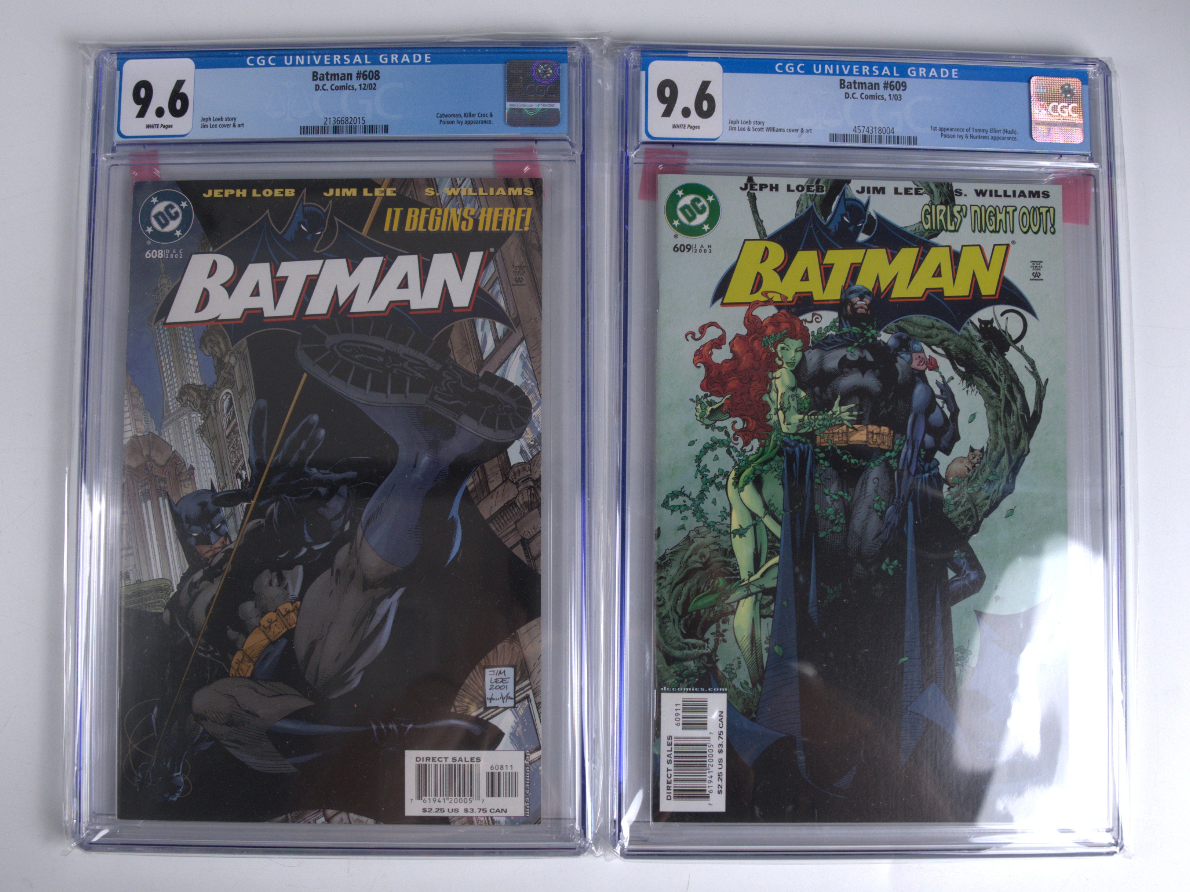 Batman #608 CGC 9.6 'Hush' Chapter 1 & #609 CGC 9.6 1st Appearance of Thomas Elliot (DC Comics, 2002) White Pages