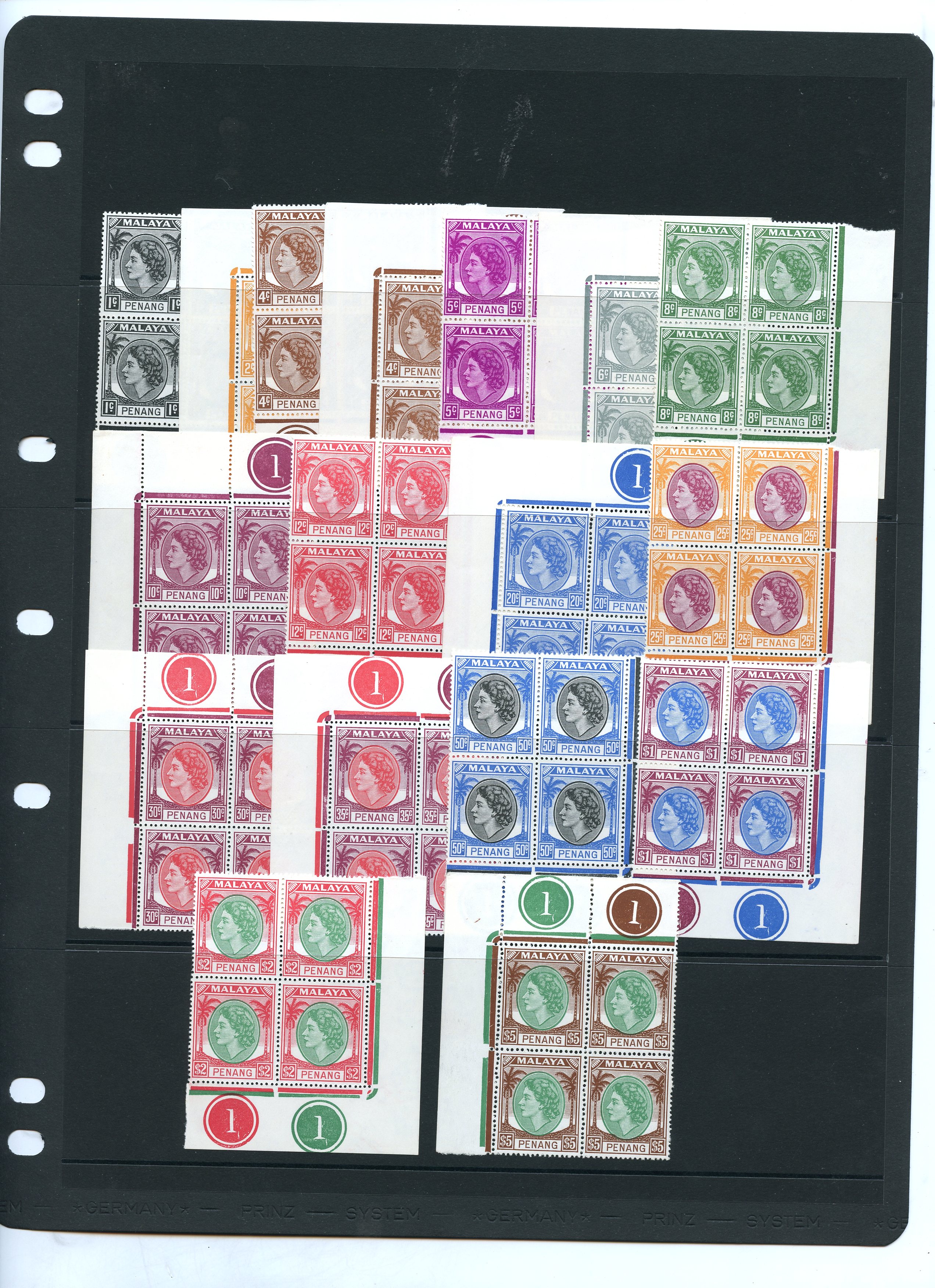 Penang SG 28-43 Plate blocks
