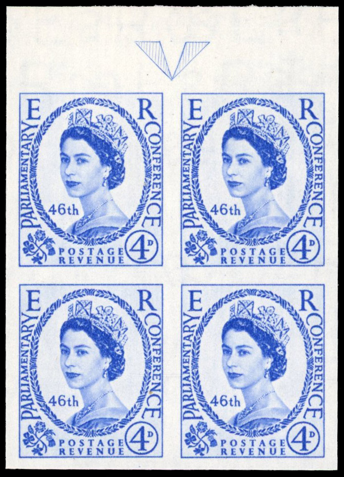 Great Britain 1957 4d Inter-parliamentary Union Conference, Block of Four, BPMA Imprimatur, SG 560