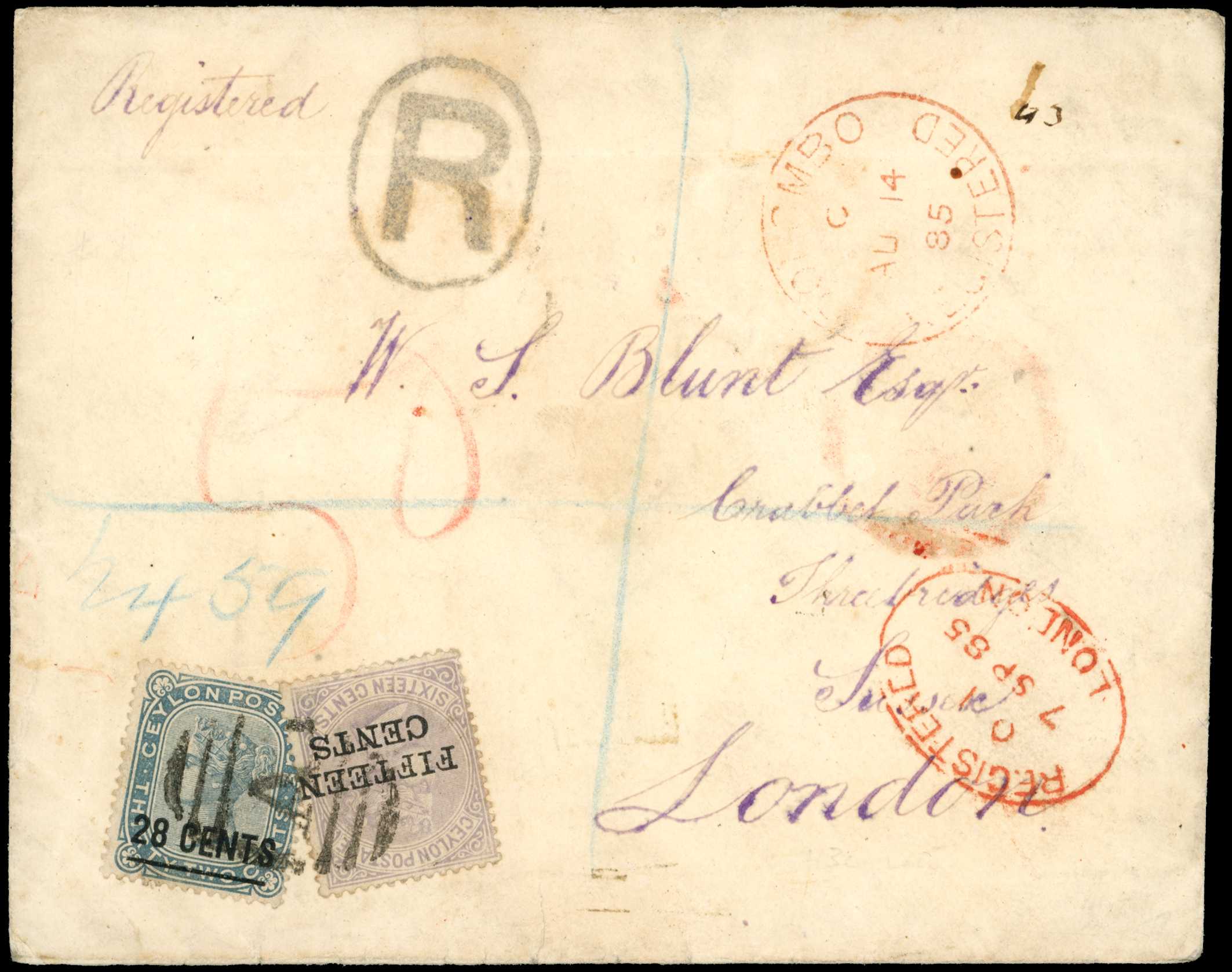 POSTAL HISTORY: 1885 registered cover...