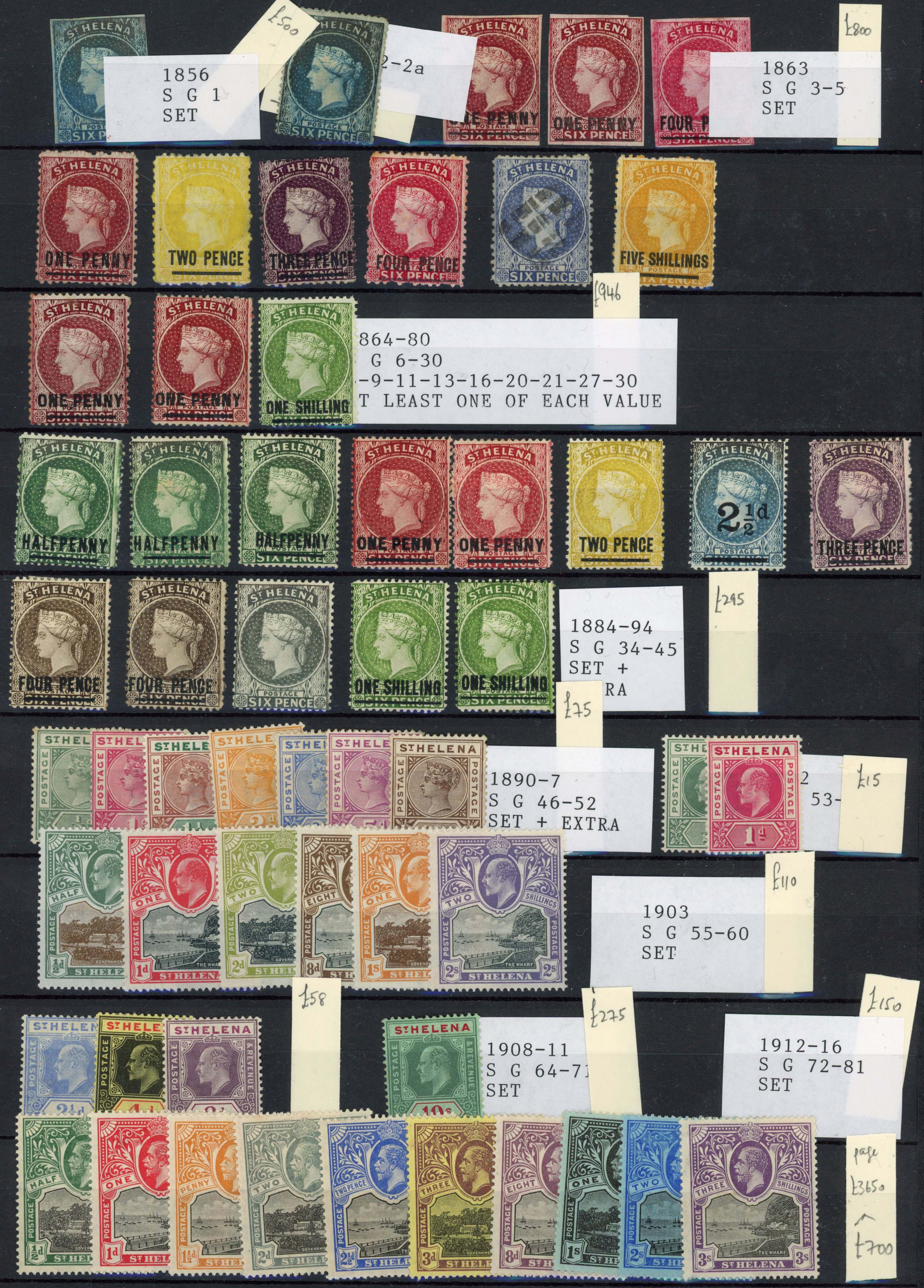 St Helena: 1856-1935 mint collection on stockcards