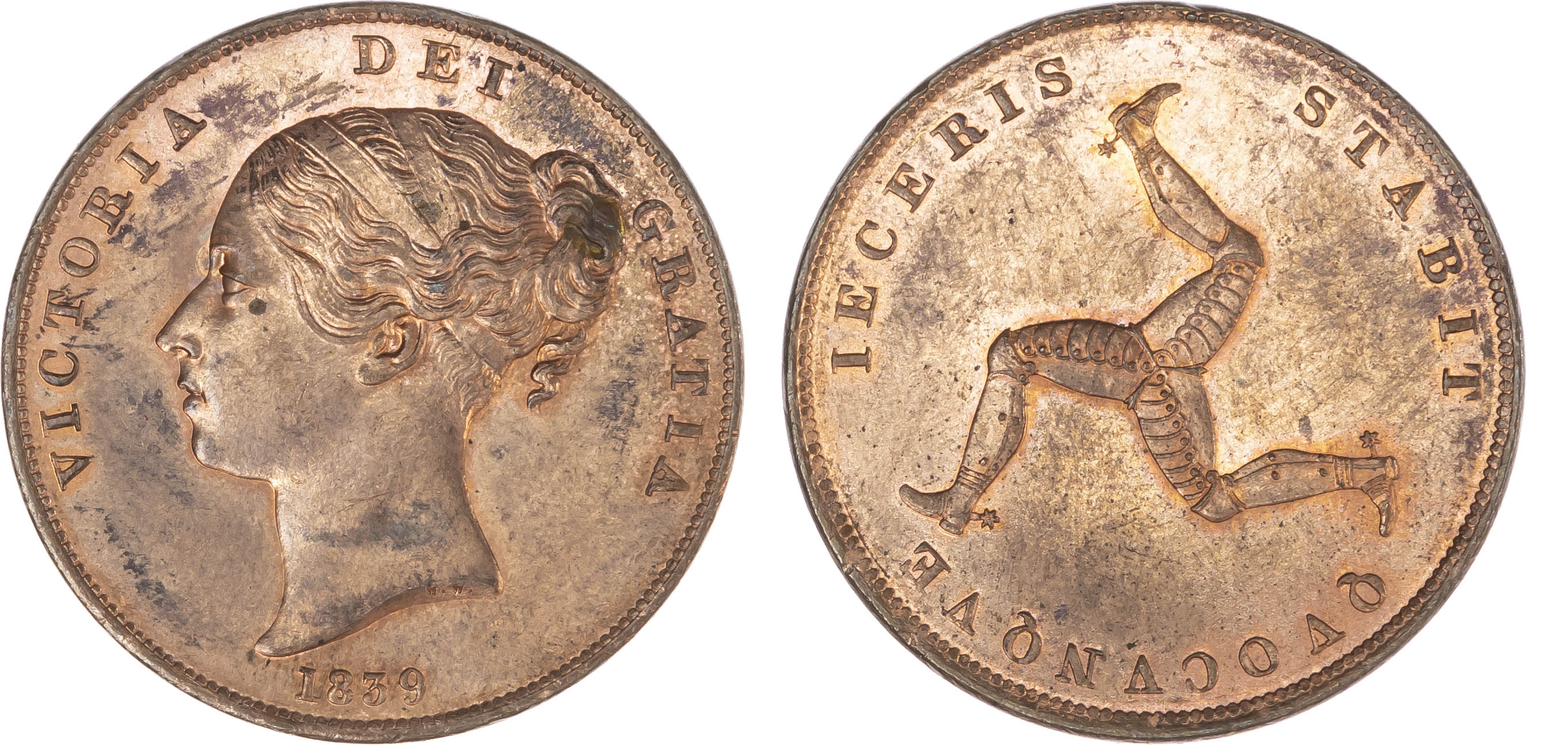 Victoria (1837-1901), Isle of Man Set: Penny, Halfpenny and Farthing of 1839, young head left, legend surrounds VICTORIA DEI