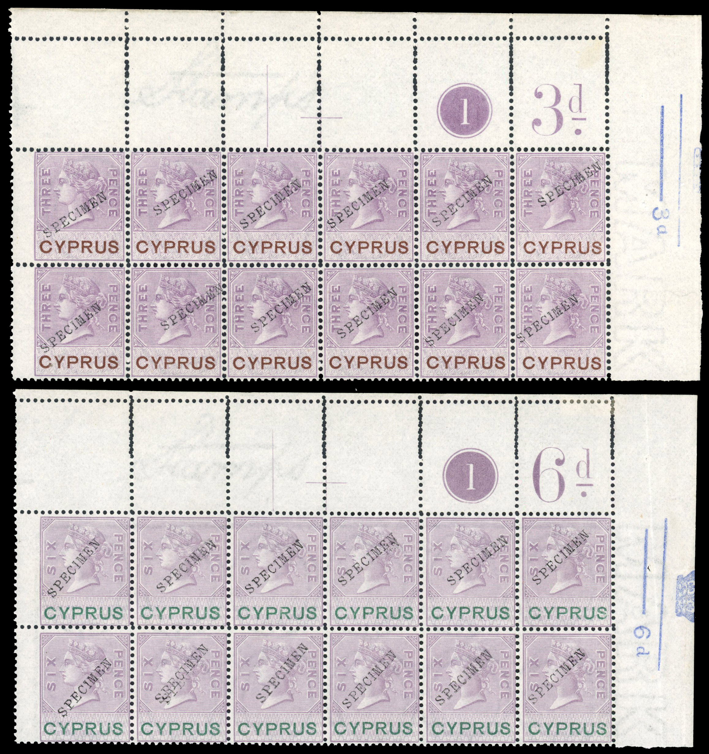 Cyprus Unappropriated Die Revenue Specimen blocks