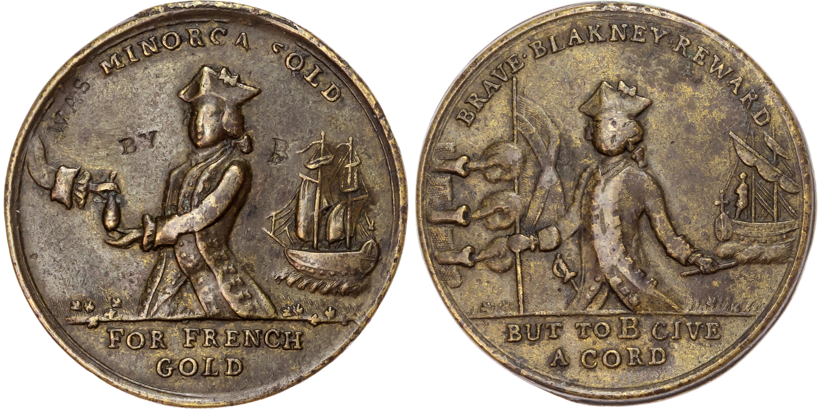 Loss of Minorca by Admiral Bing 1756, cast brass medal, 1756. 
