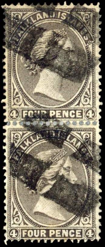 Falkland Islands 1878-79 4d grey-black SG 2 used vertical pair.