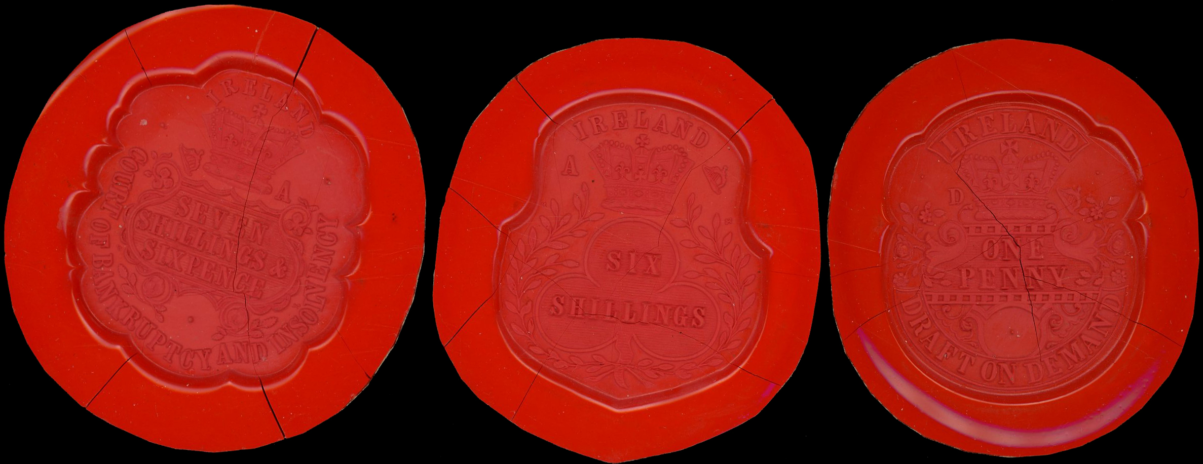 Ireland Embossed Revenue Wax Die pulls x3