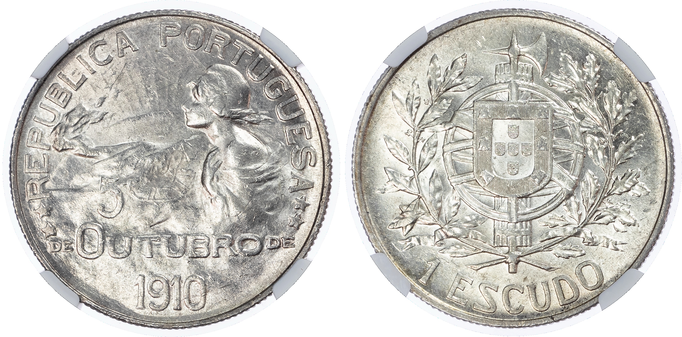 Portugal. Birth of the Republic AR 1 Escudo. 1910. 