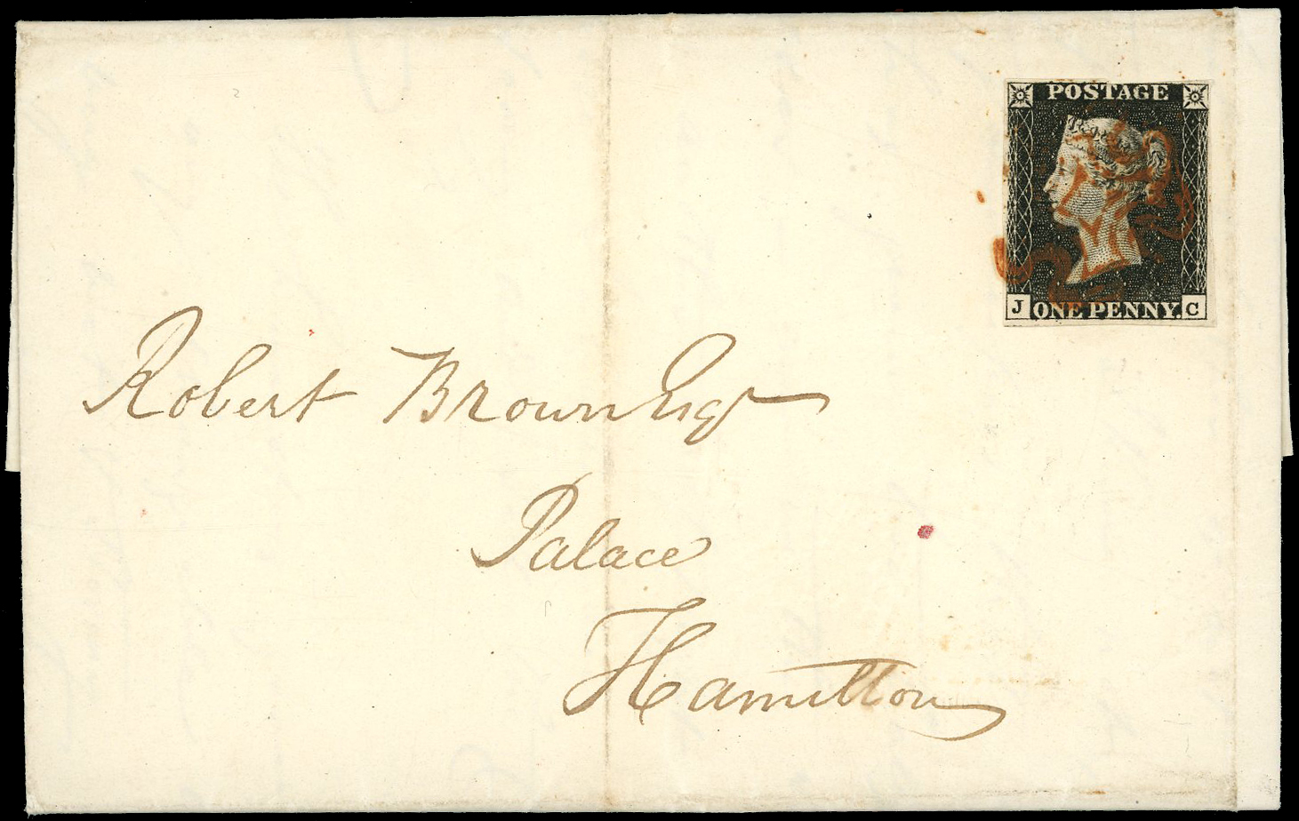 1840 1d Black Pl.4. Wonderful group of four covers to Hamilton Palace.