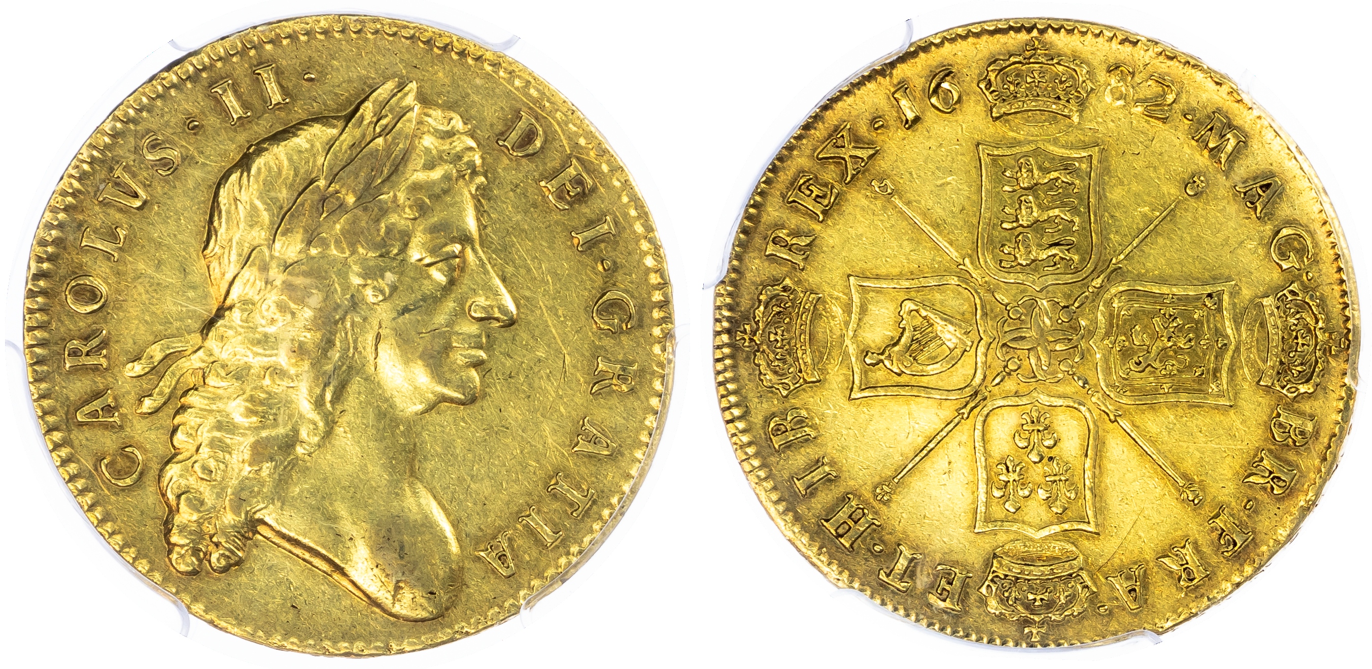 Charles II (1660‑85), Five‑Guineas, 1682, PCGS AU 50