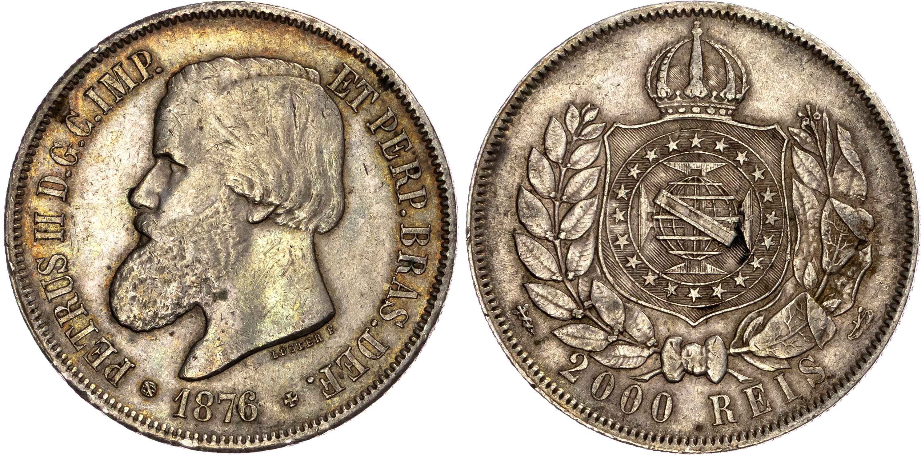Brazil, Pedro II (1831-1889), silver 2000 Réis (2)