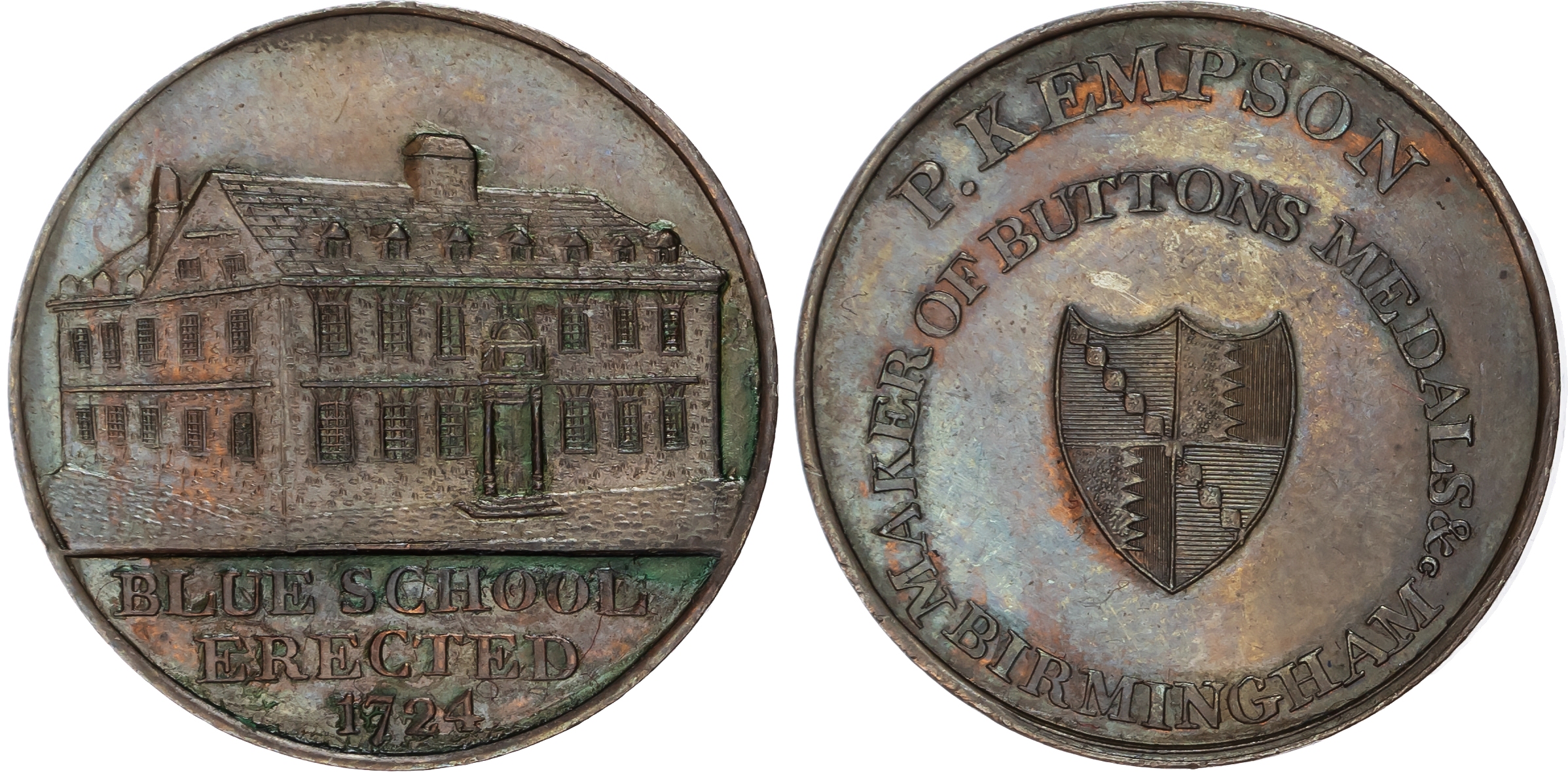 Warks. Birmingham, Kempson’s series of Birmingham Buildings, Halfpence (5), Barracks, 11.44gm. (DH 177), Blue …