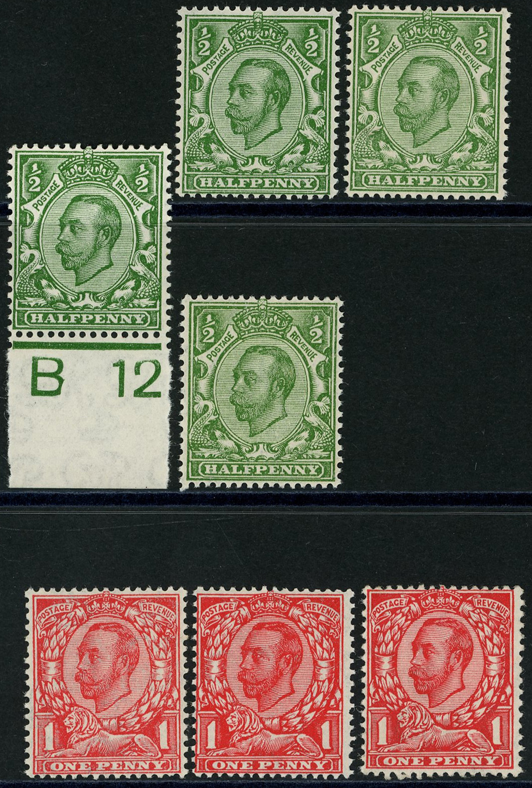 1912 Multiple Cypher ½d and 1d shades,...