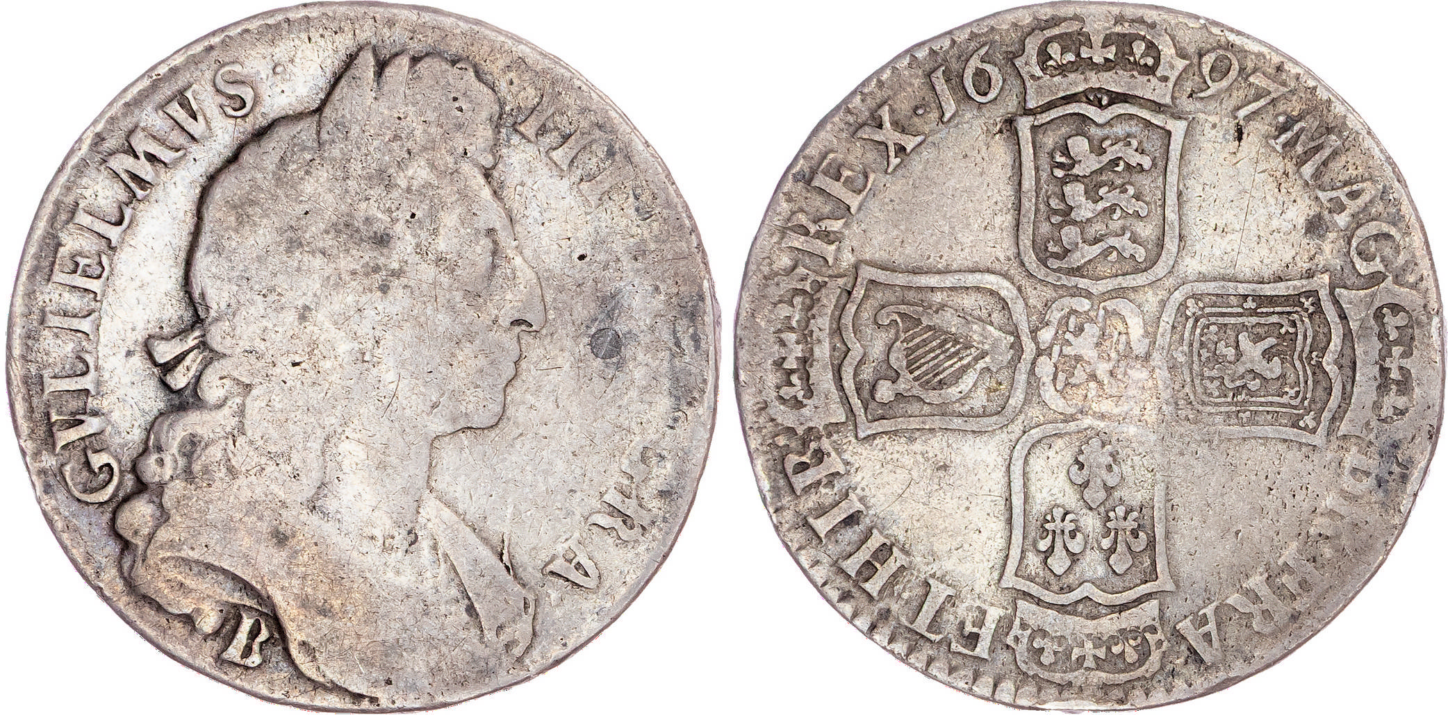 William III (1694-1702), AR Halfcrown, 1697 NONO, Bristol mint.