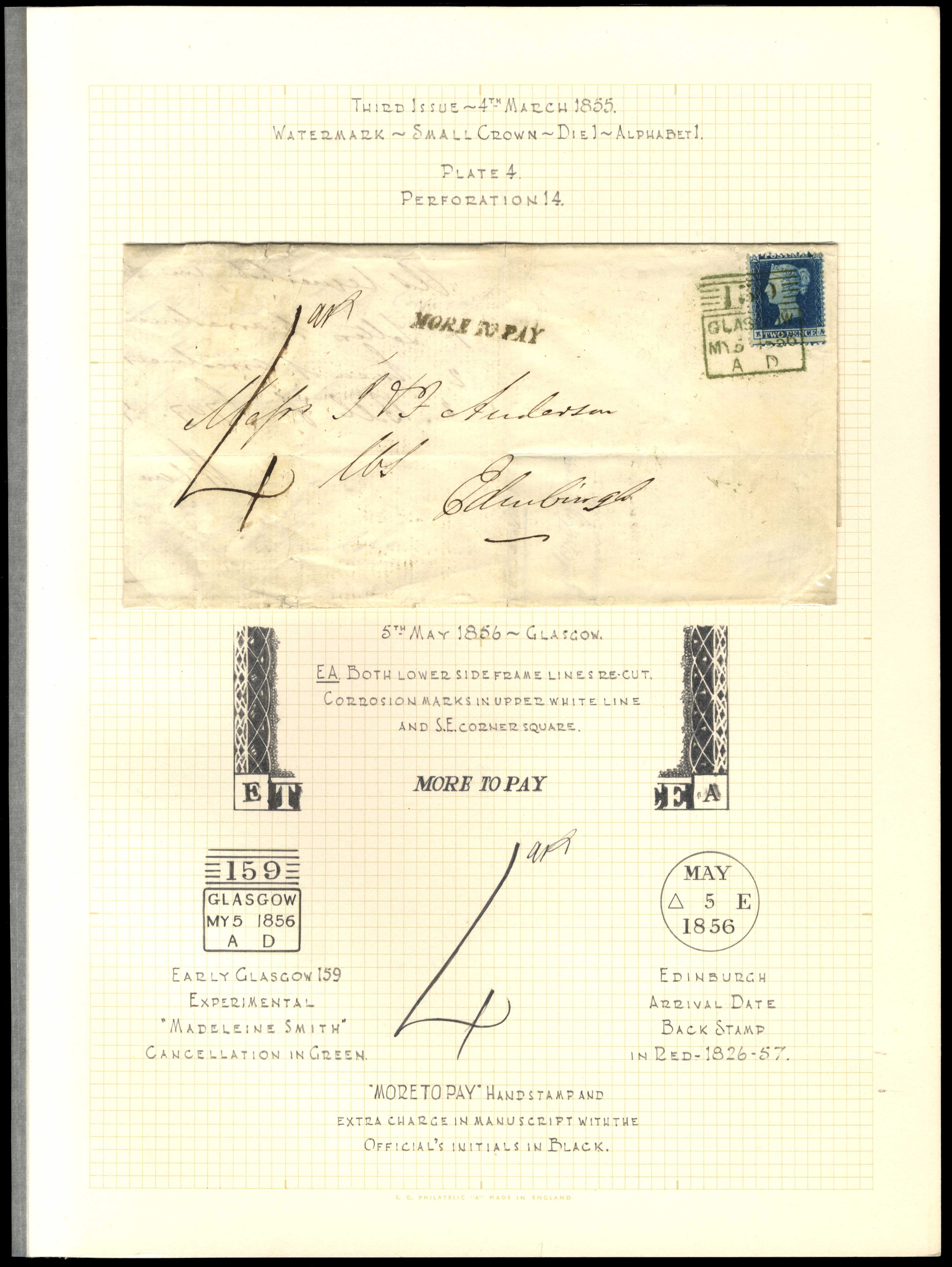 GB 1856 2d Plate 4 SG 19 with green Madeleine Smith