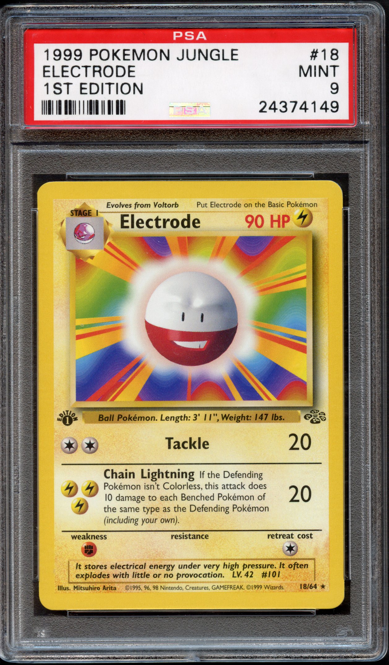 <p>PSA 9 Electrode 1st Edition Error #18 Jungle 1999</p>
