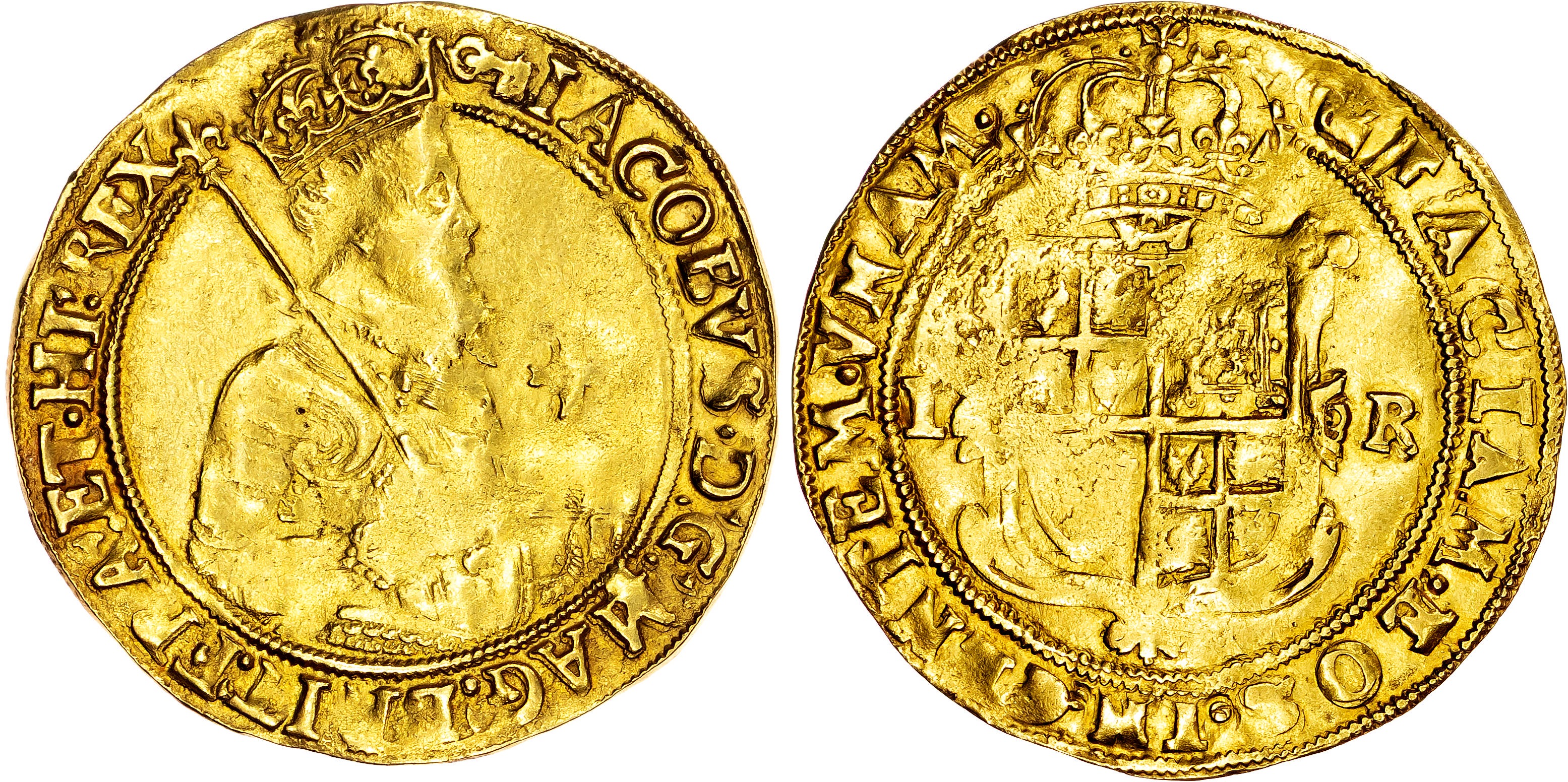 James I (1603-1625), AV Unite, Second Coinage, Tower (London) mint, mm. key (1609-10).