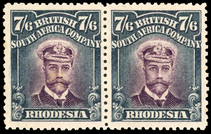 Rhodesia 7/6d SG 240 pair, alpha and beta types se-tenant, mint