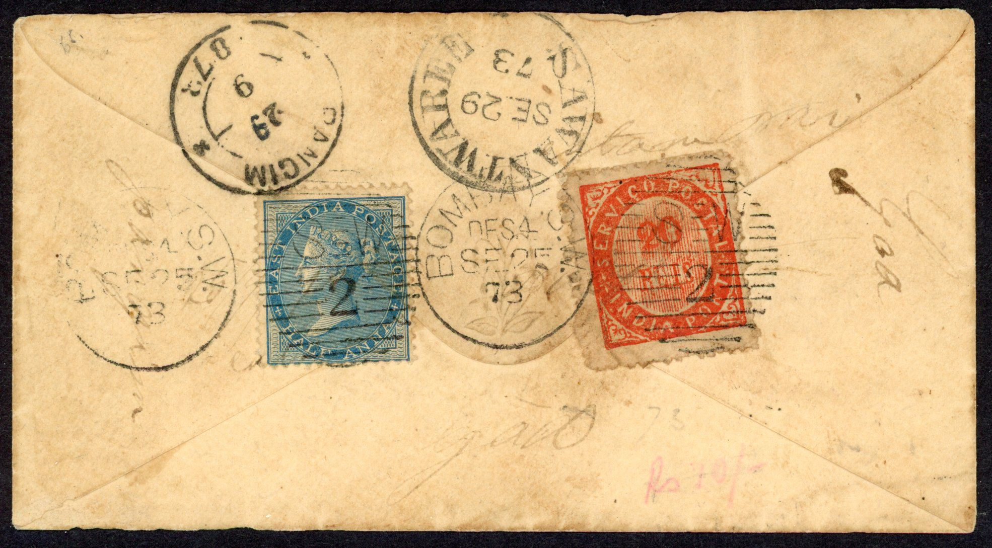 India Used Abroad Portuguese colonies cover form Bombay to Goa