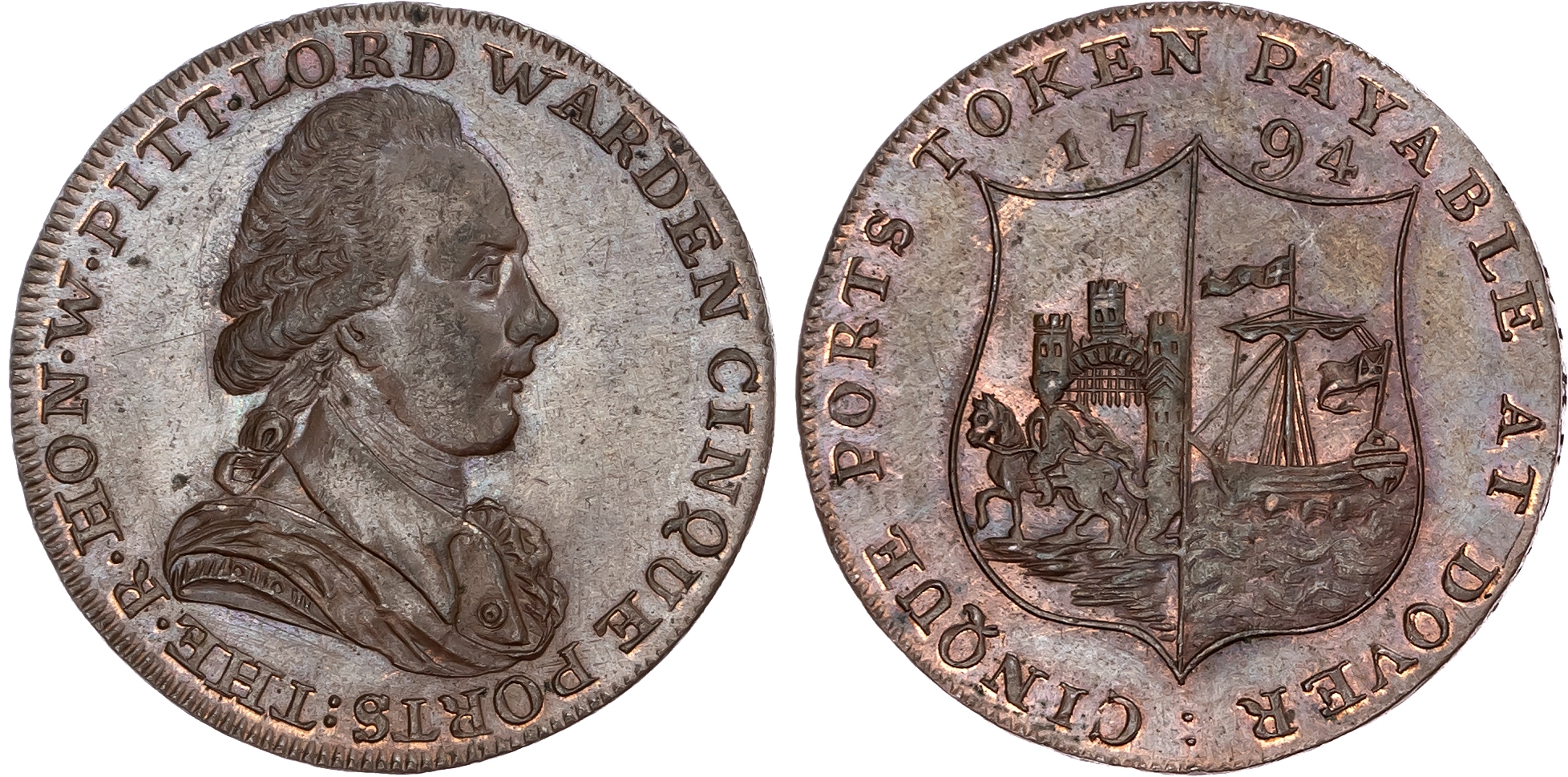 Kent, Dover, John Horn, (librarian, stationer and perfumer) Halfpenny 1794.