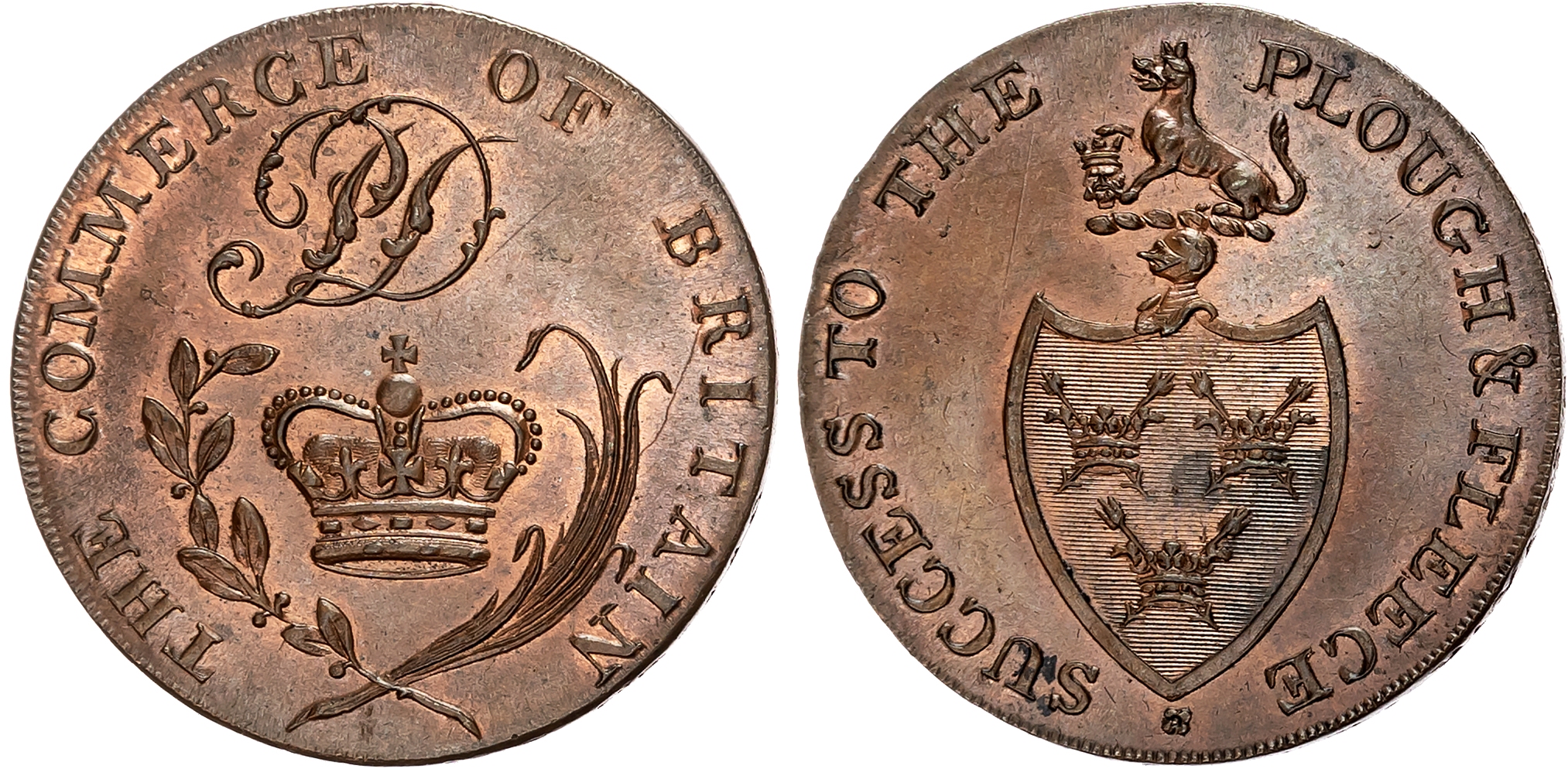 Suff. Bury St. Edmunds Philip Deck (bookseller and postmaster for the town) Halfpenny undated, Arms of the town, rev. Hi …