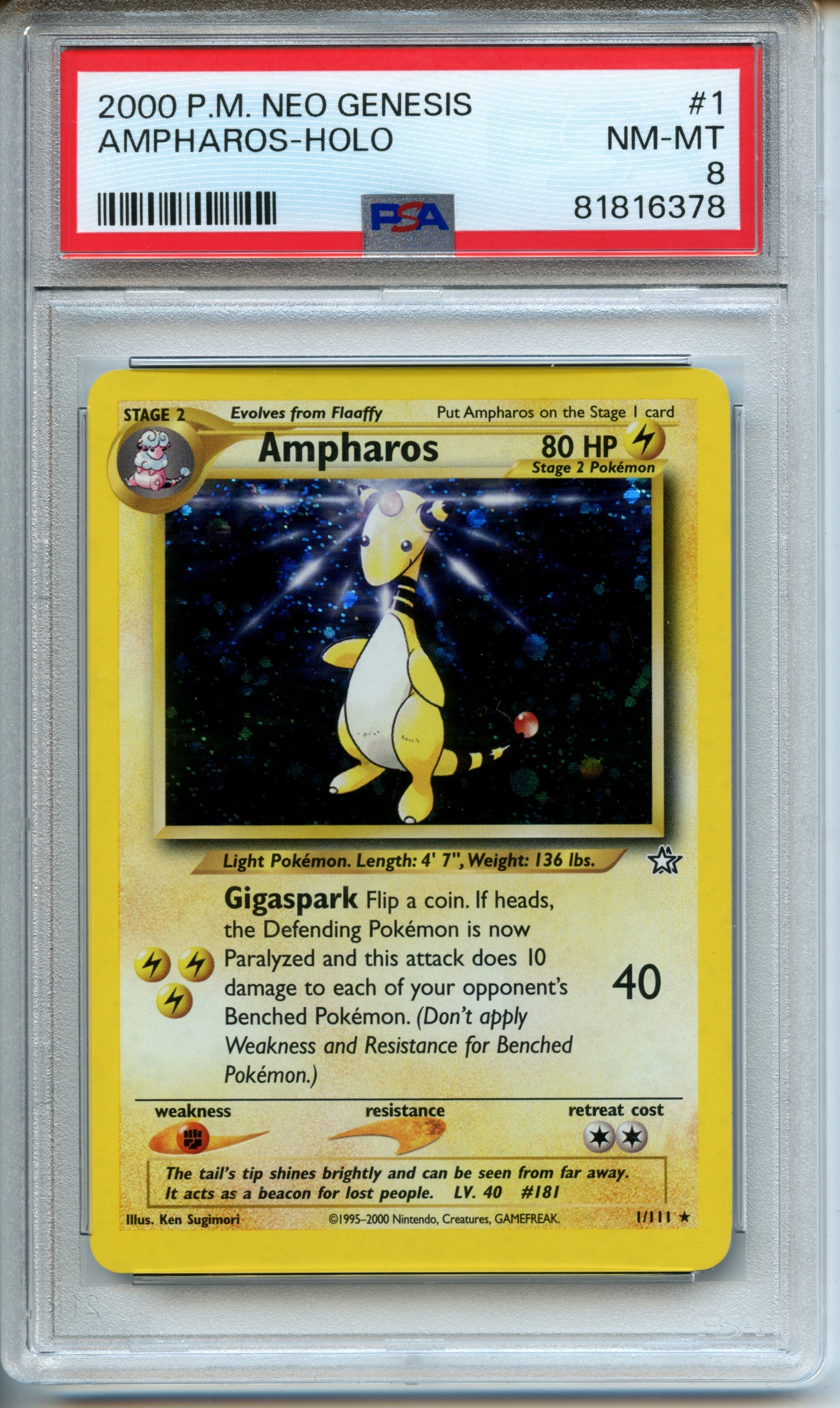 Pokemon TCG  - Ampharos HOLO - Neo Genesis - PSA 8