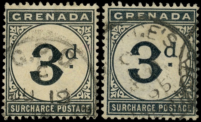 1892 and 1906 3d Postage Due, both with "Broken Serif" flaws...