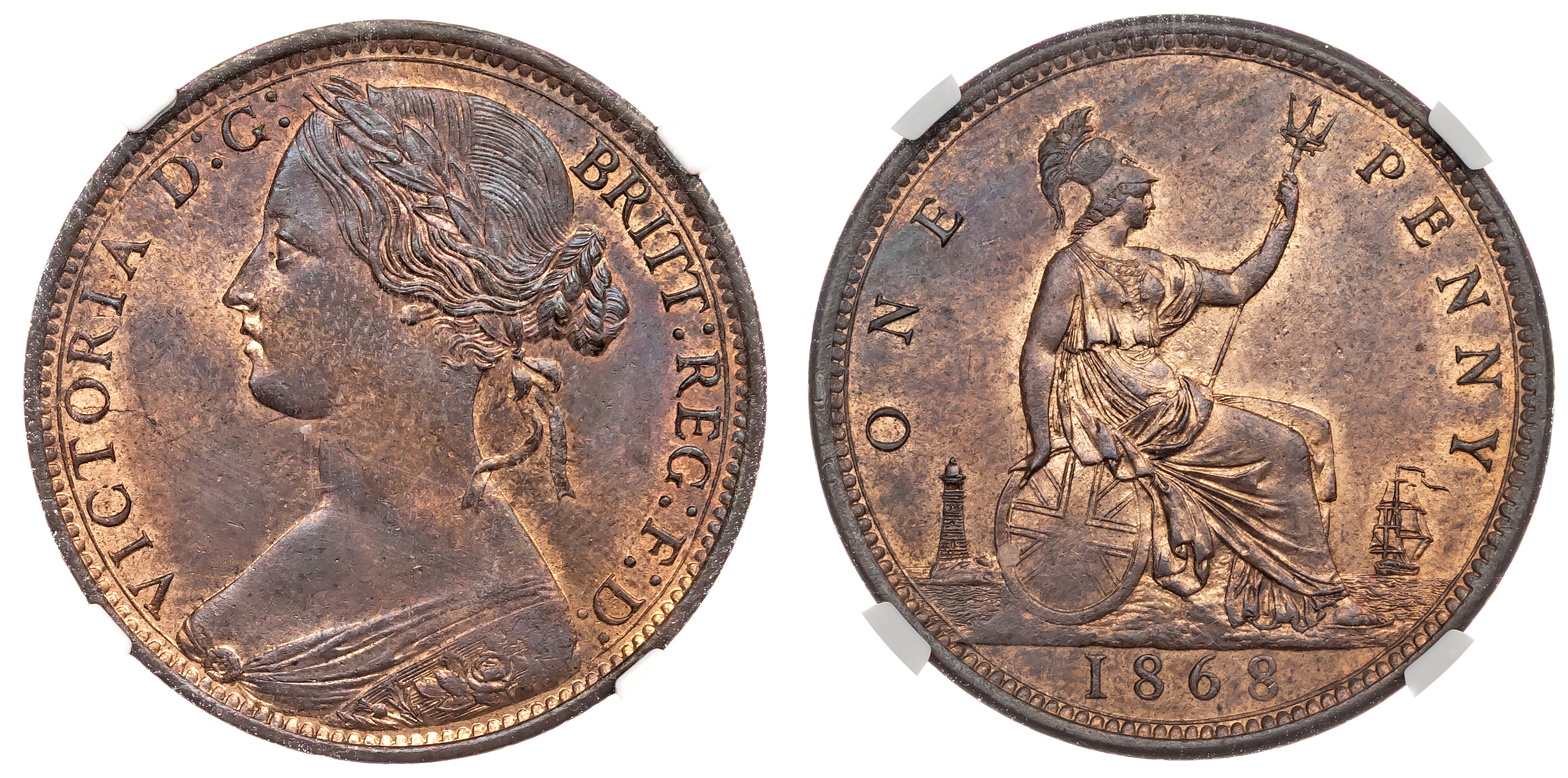 Victoria (1837-1901), Penny, 1868. NGC MS63RB