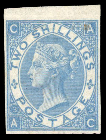 1868 2s Dull blue Pl.3 "Abnormal". Imperforate imprimatur AC