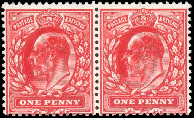 GB 1911 Harrison & Sons, perf 14, 1d deep rose-red, mint unmounted o.g. horizontal pair in a remarkable bright shade