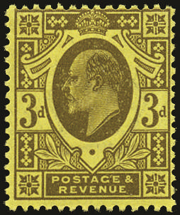 Great Britain 1911 3d Purple/lemon (Perf. 14). Very fine unmounted o.g. example printed by Harrison & Sons. Spec. …