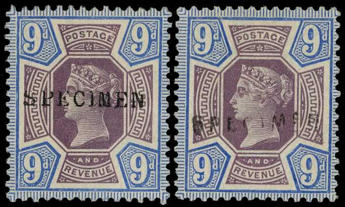 1887 9d dull purple and blue, two unmounted...