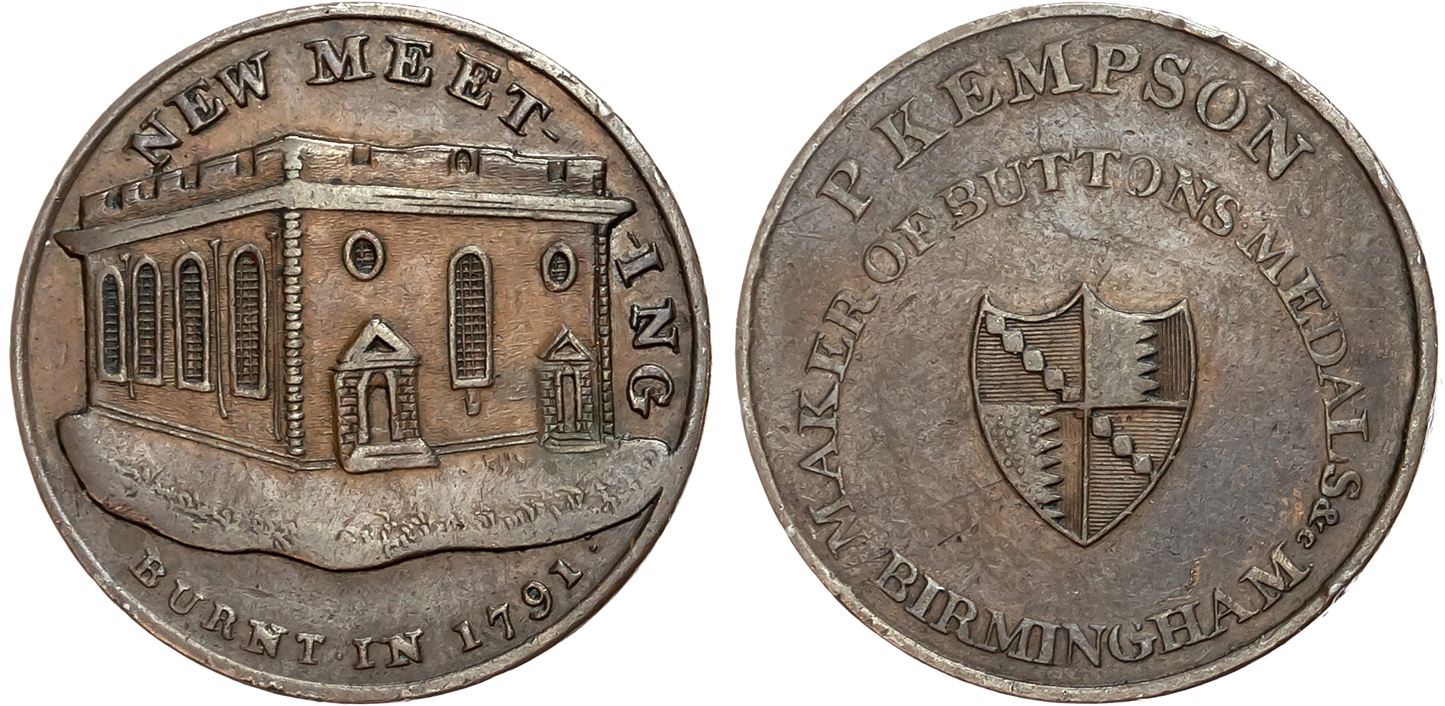 Warks . Birmingham , Kempson’s Series of Churches and Chapels, Halfpence (6), Ashted Chapel, 10.57gm., (DH 147); Meeting …