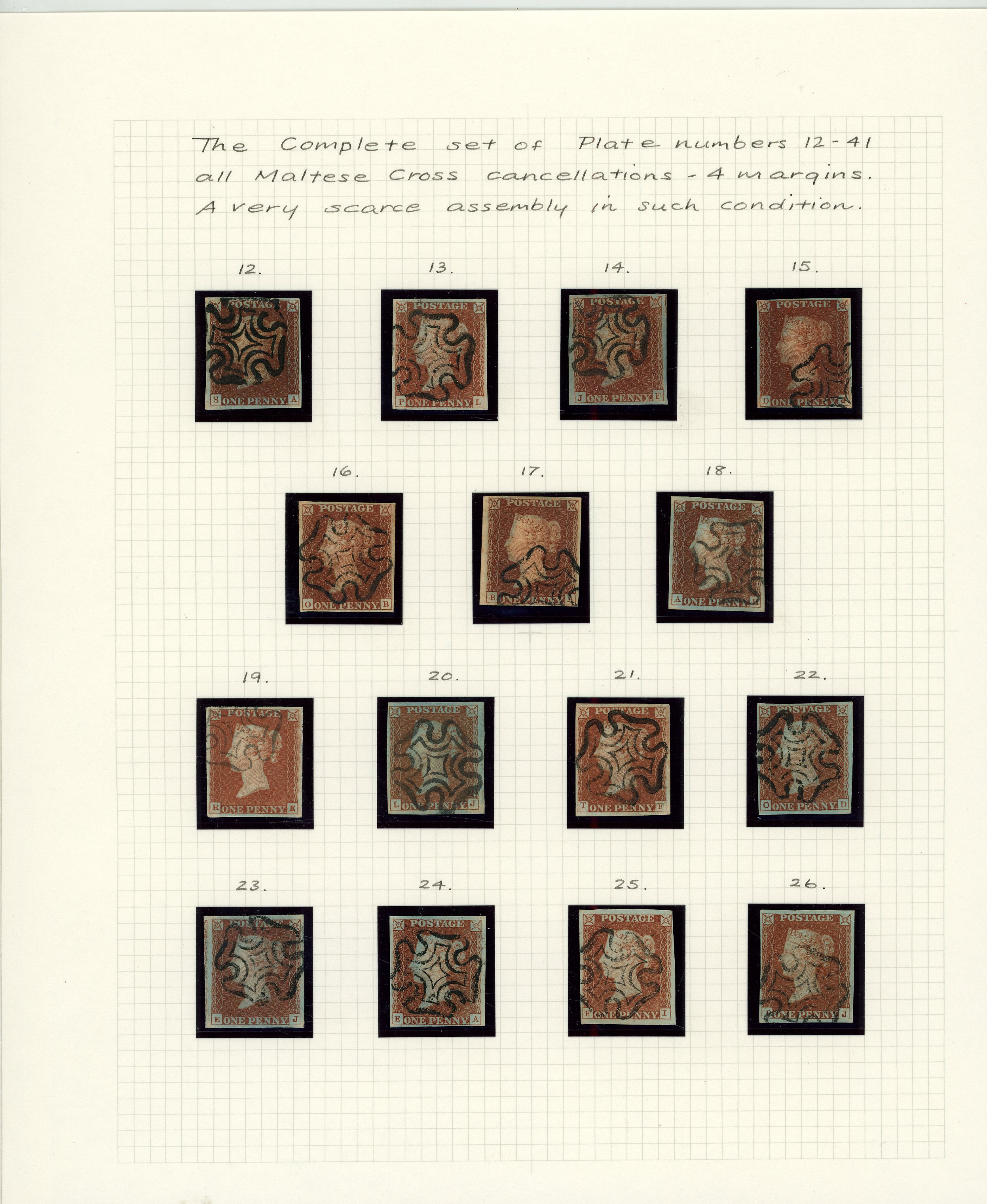 1841 1d Red-brown Pl.12-41. Very fine group of thirty