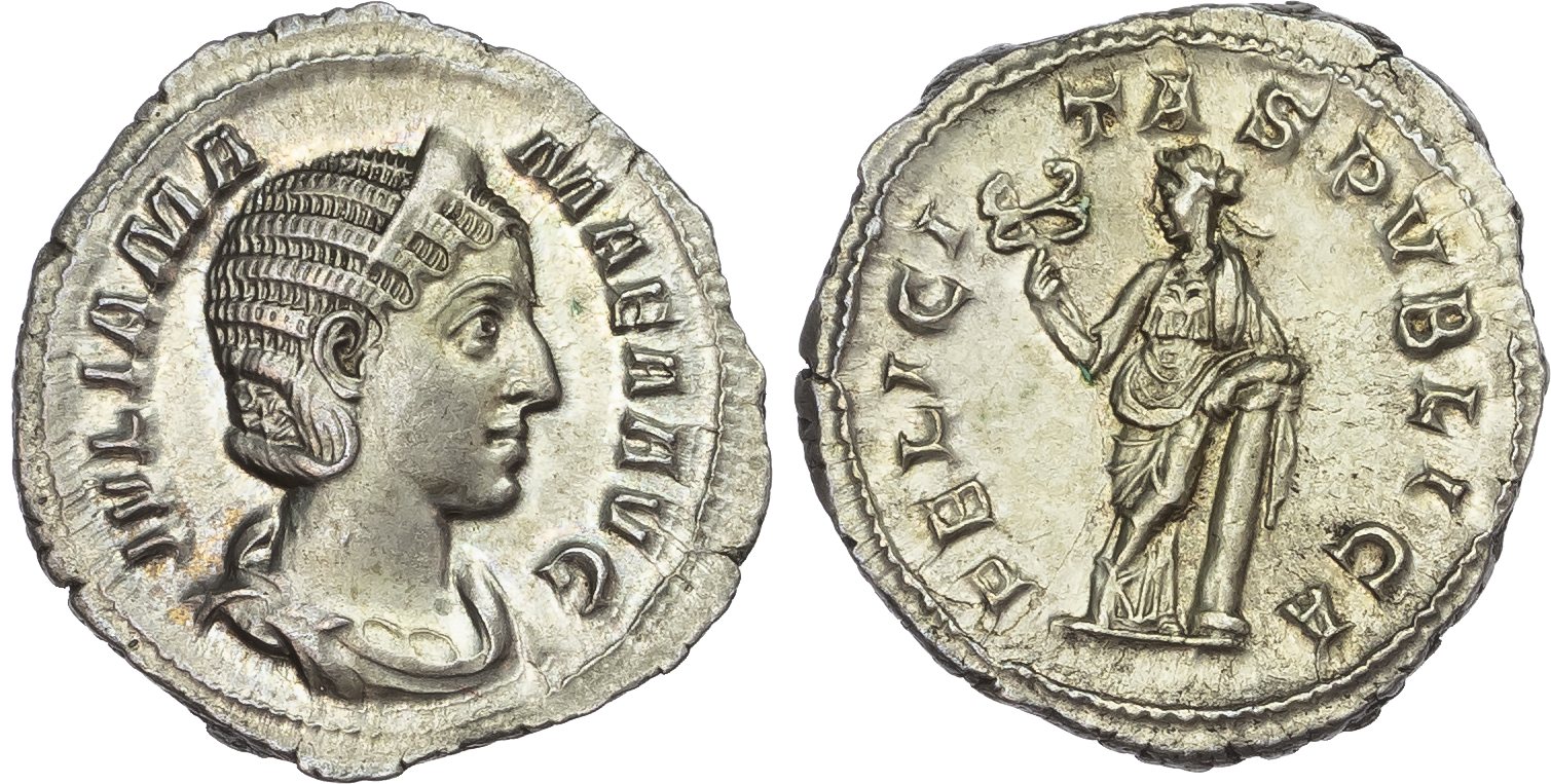 Julia Mamaea, mother of Severus Alexander (AD 222-235) AR Denarius, mint of Rome, AD 228 2.67g. 