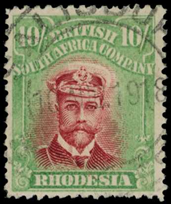 1913-7 10/- Head Die II, perf 14. Used...